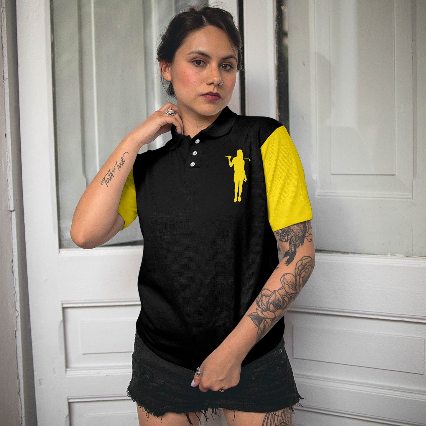 Definition Of Golf Girl Golf Short Sleeve Women Polo Shirt, Black And Yellow Golf Shirt For Ladies, Polo Shirt Gift For Women, Gift For Women Golfers