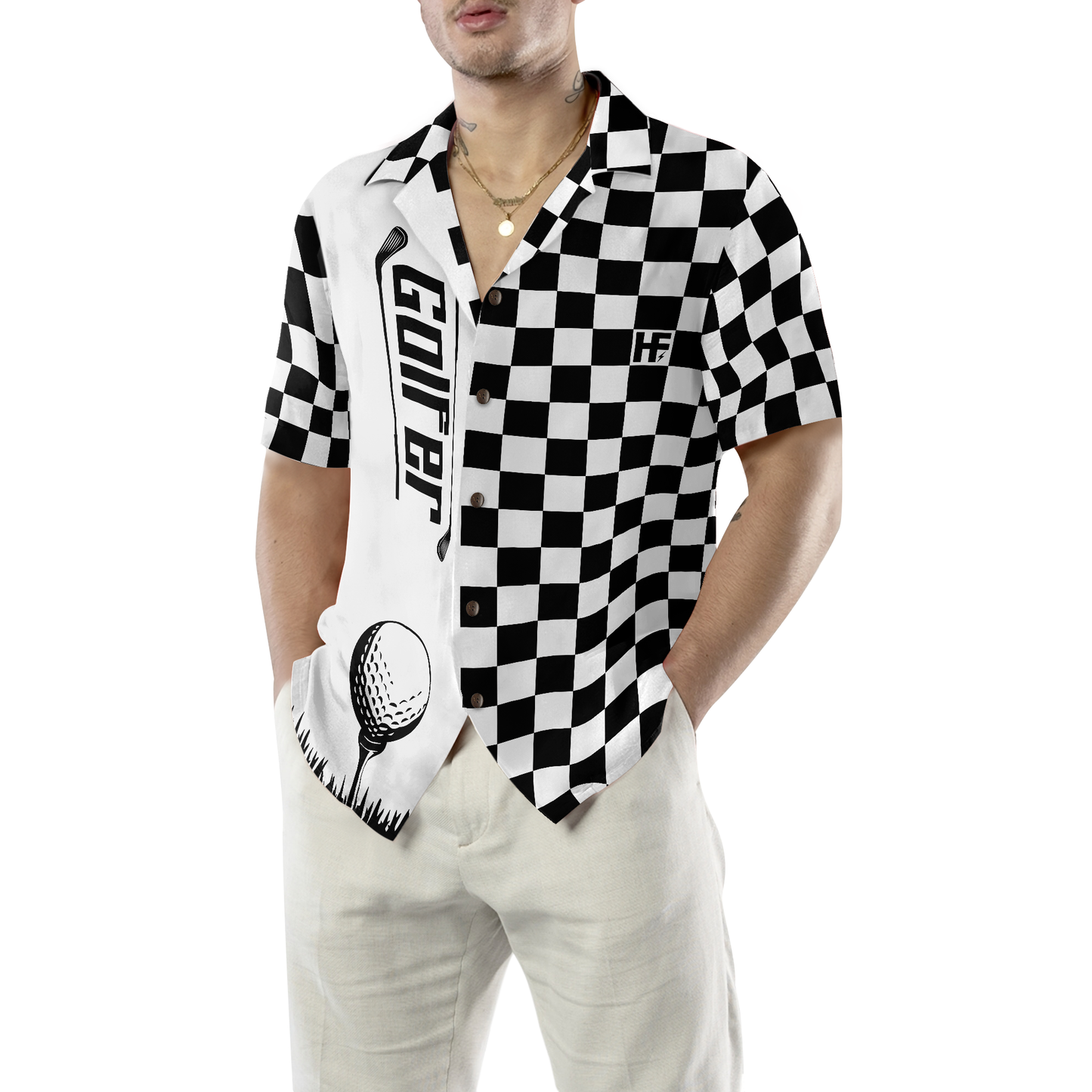 Checkerboard Style Golfer Hawaiian Shirt, Best Gift For lover, Friend, Family
