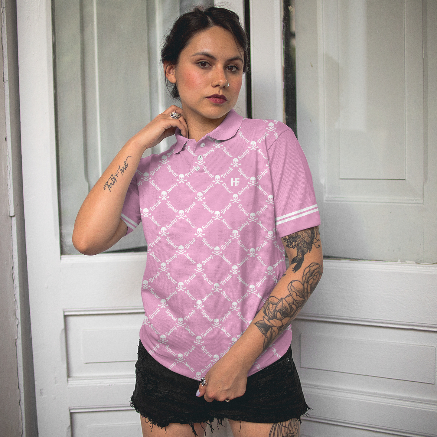 Pink Golf Women Polo Shirt, Swing Swear Drink Repeat Pink Golf Polo Shirt, Pink Golfing Shirt For Female Players - Perfect Gift For Women, Ladies