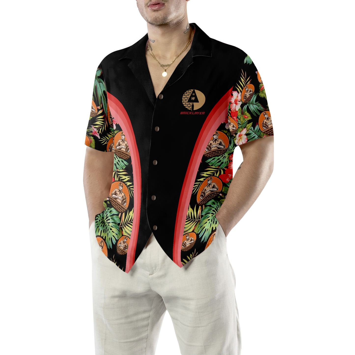 Bricklayer Tropical Hawaiian Shirt,Skull Hawaiian Shirt, Best Gift For Bricklayer, Friend, Family