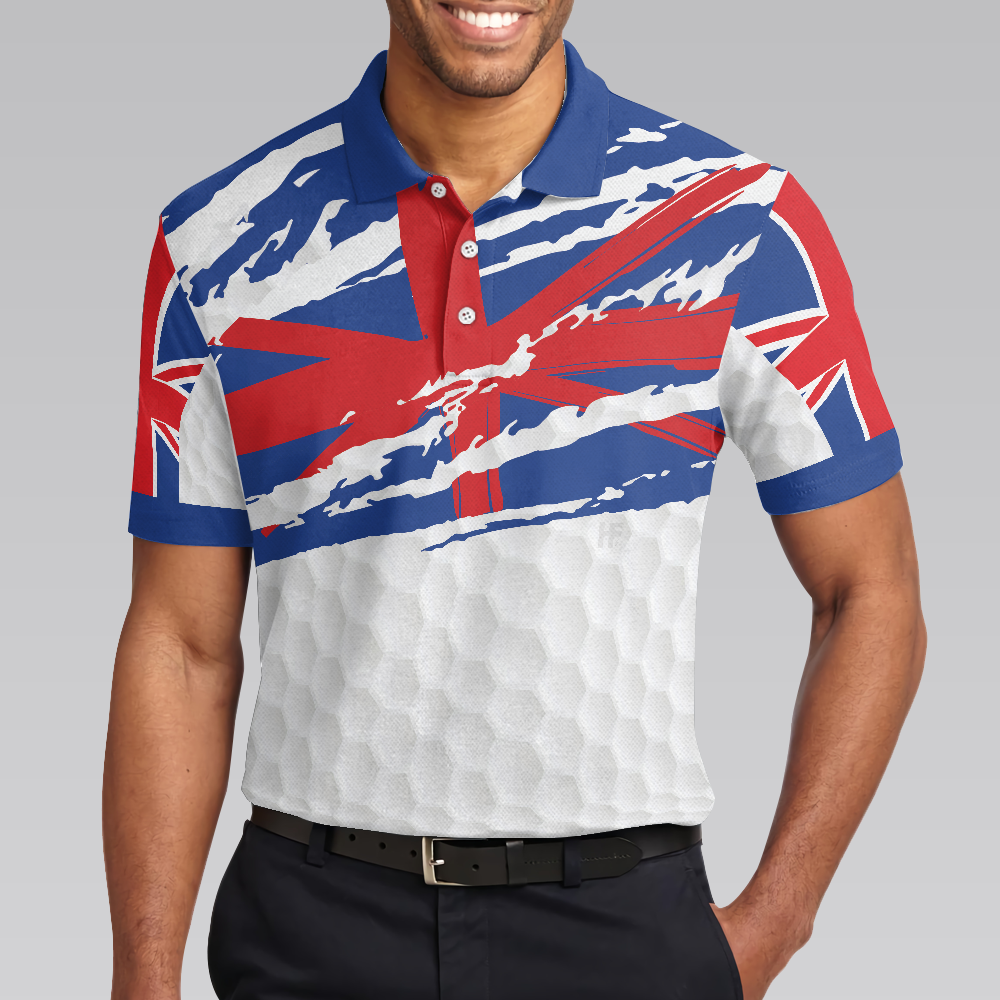 United Kingdom Flag Golf Texture Blue Golfer Polo Shirt, Great Britain Jack Polo Shirt, UK Golf Shirt - Perfect Gift For Men