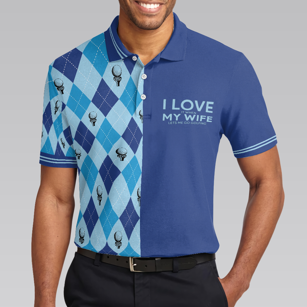 Golf Men Polo Shirt, I Love It When My Wife Lets Me Go Golfing Men Polo Shirt, Seamless Pattern Husband Golf Shirt For Men
