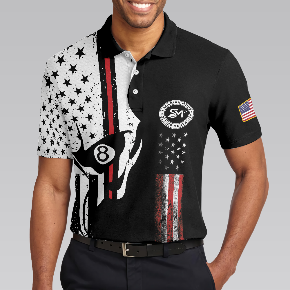 SM Skull Black And White American Flag Polo Shirt, SM Soldier More, Soldier Mentality Polo Shirt - Perfect Gift For Men