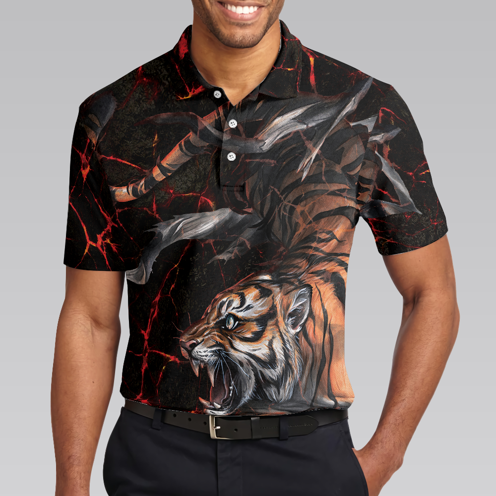 Tiger In The Dark Polo Shirt, Cool Tiger Polo Shirt For Men, Short Sleeve Tiger Shirt Gift Idea