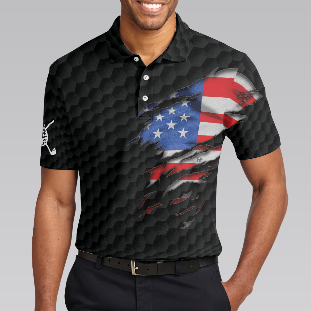 American Flag Teared Golf Pattern Golf Men Polo Shirt, Best Golfing Shirt Design For Patriotic Golfers