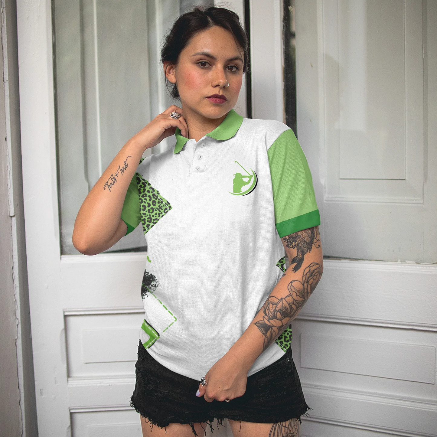 Leopard Green Argyle Pattern Women Polo Shirt, I'm Not Swearing I'm Using My Golf Word Polo Shirt, Best Golf Shirt For Ladies, Gift For Golfers