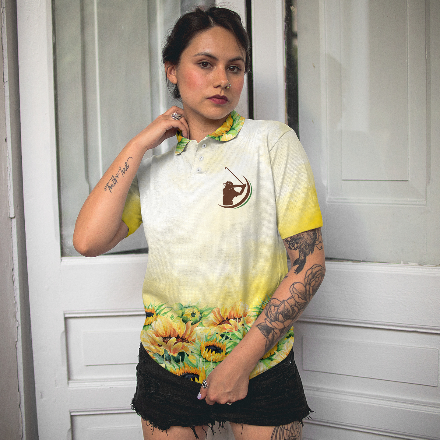 Yellow Sunflower Golf Women Polo Shirt, God Made Golf Girl Sunshine Short Sleeve Shirt For Ladies, Unique Female Golf Gift