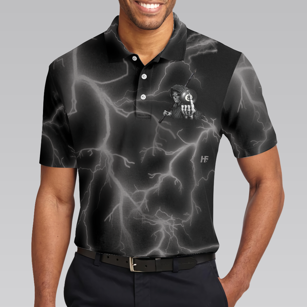 Billiards Men Polo Shirt, I Beat People With A Stick Polo Shirt, Black Billiards Polo Shirt For Billiards Enthusiasts, Scary Shirt
