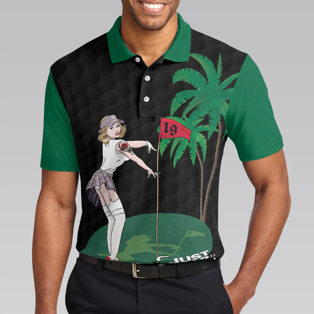Funny Black And Green Golf Men Polo Shirt, Just Tap In It! Golf Shirt For Male