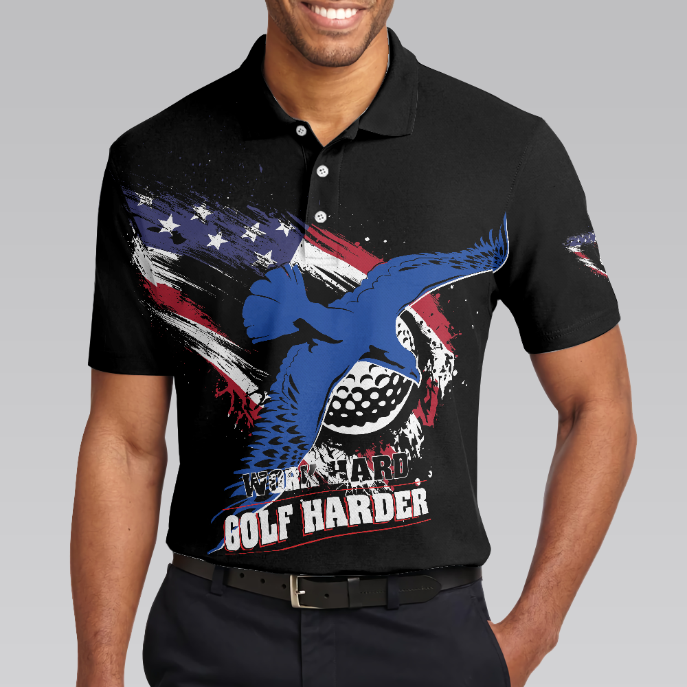 Work hard Golf harder Albatross American Flag Polo Shirt, Golf Shirt For Men, Gift For Golfers - Perfect Gift For Men