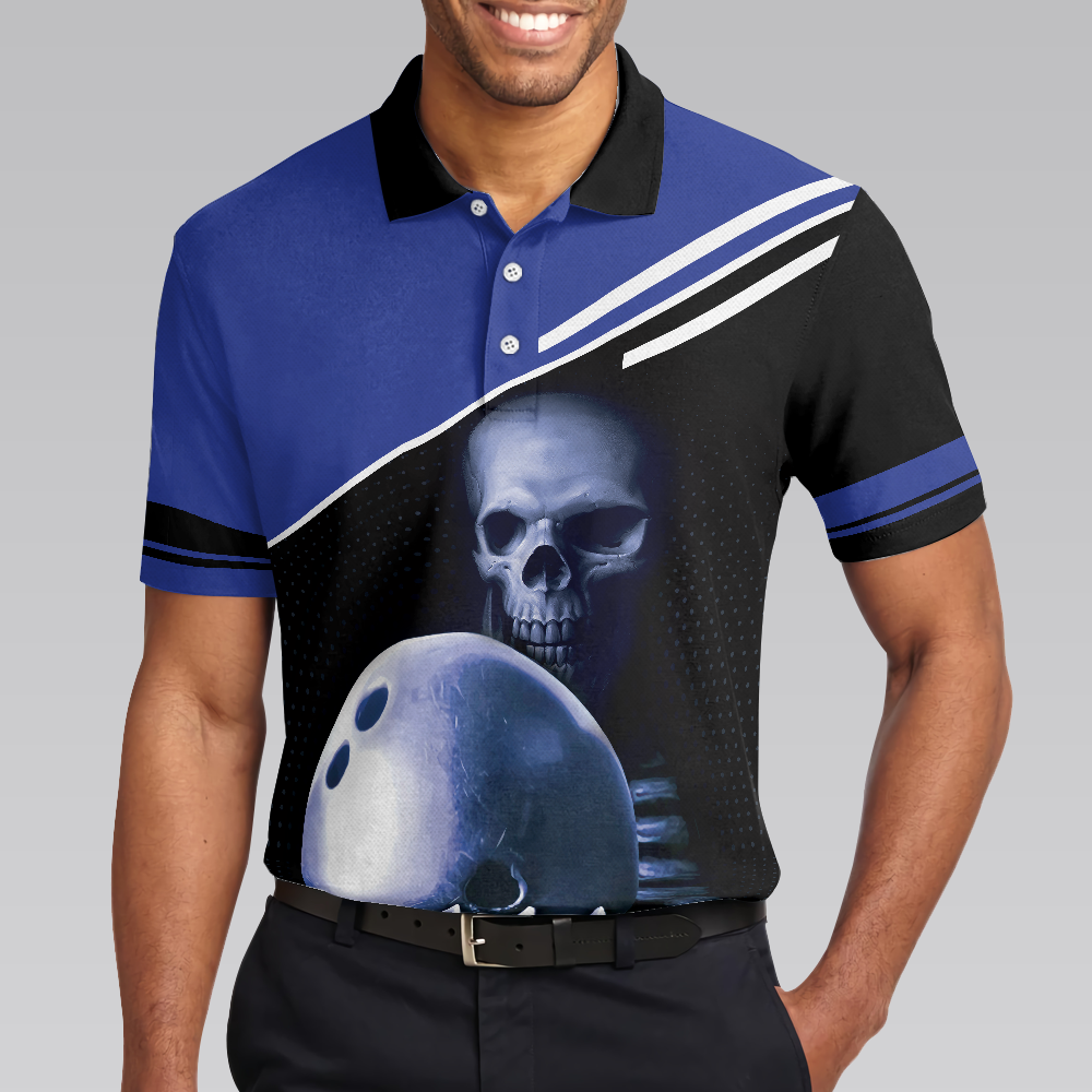 Skull Bowling Polo Shirt, Satanic Skeleton Bowler Bowling Shirt For Men - Perfect Gift For Men, Halloween, Bowling Players