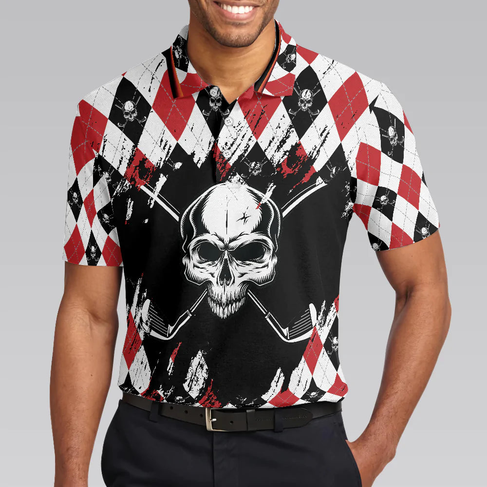 Argyle Pattern Skull Golf Men Polo Shirt, Just Gonna Stand There And Watch Me Golf Shirt For Male