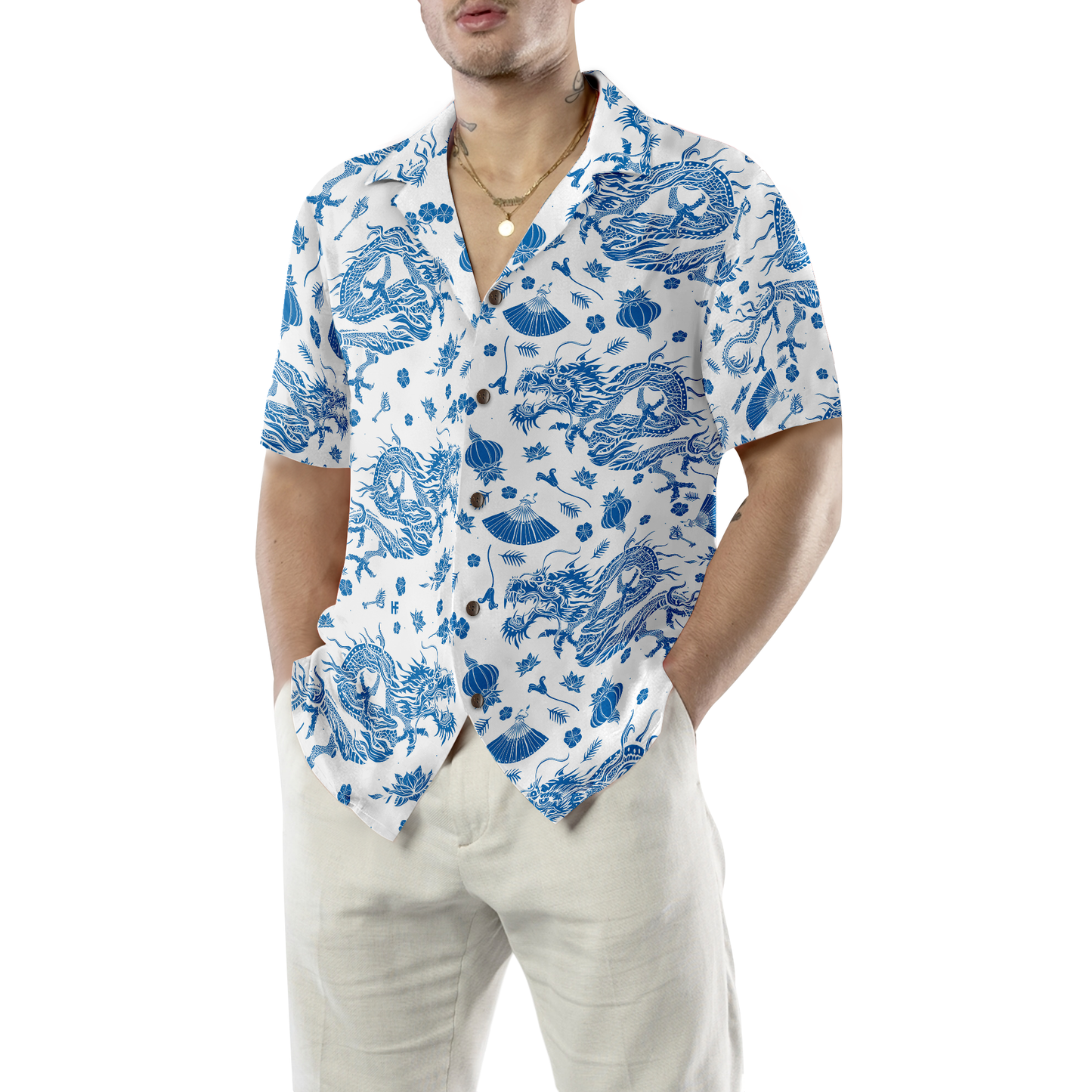 Ceramics Blue Pattern Hawaiian Shirt, Asia Dragon Hawaiian Shirt, Best Gift For lover, Friend, Family