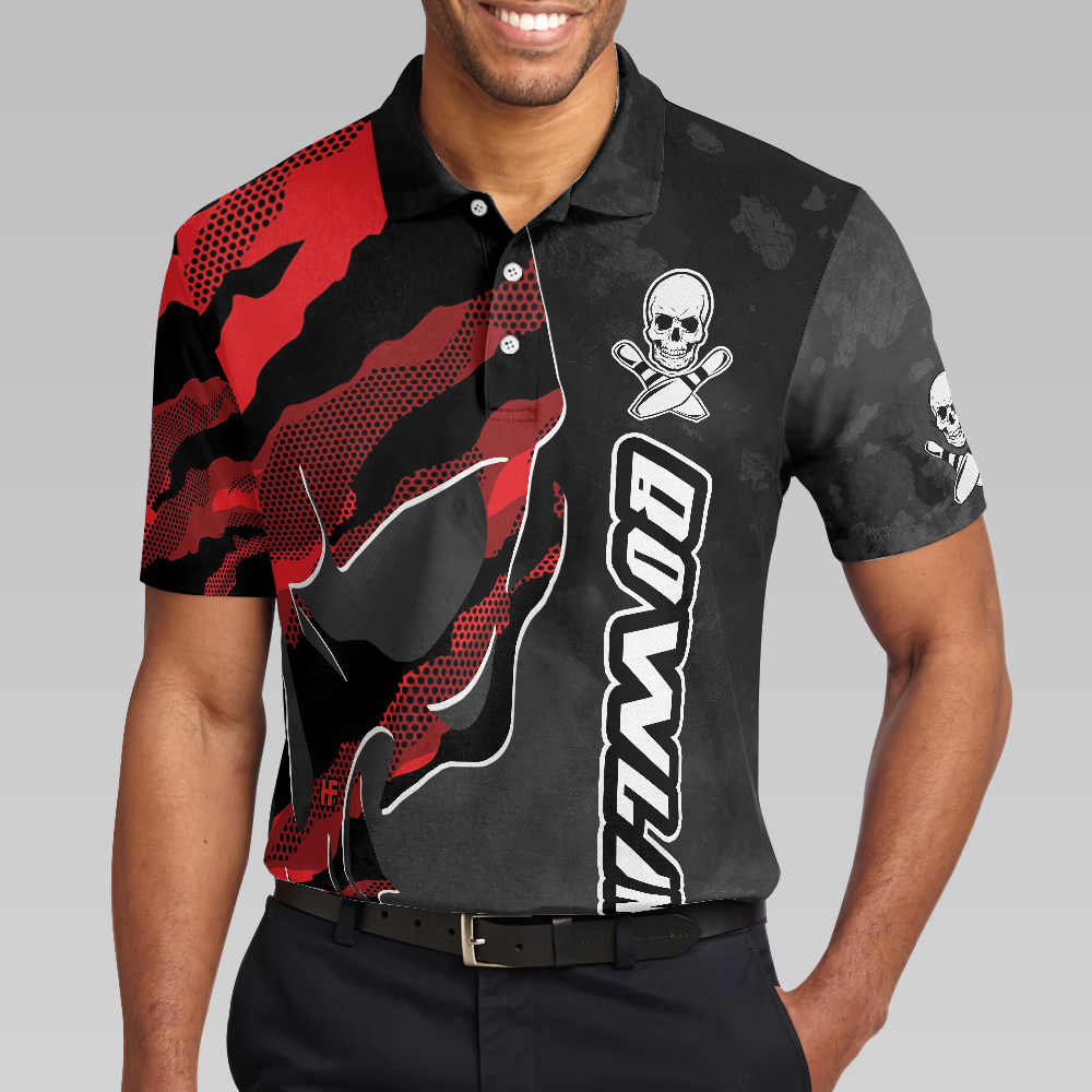 Bowling Polo Shirt, Coolest Skull Bowling With Camouflage Pattern- Perfect Gift For Men, Bowling Player