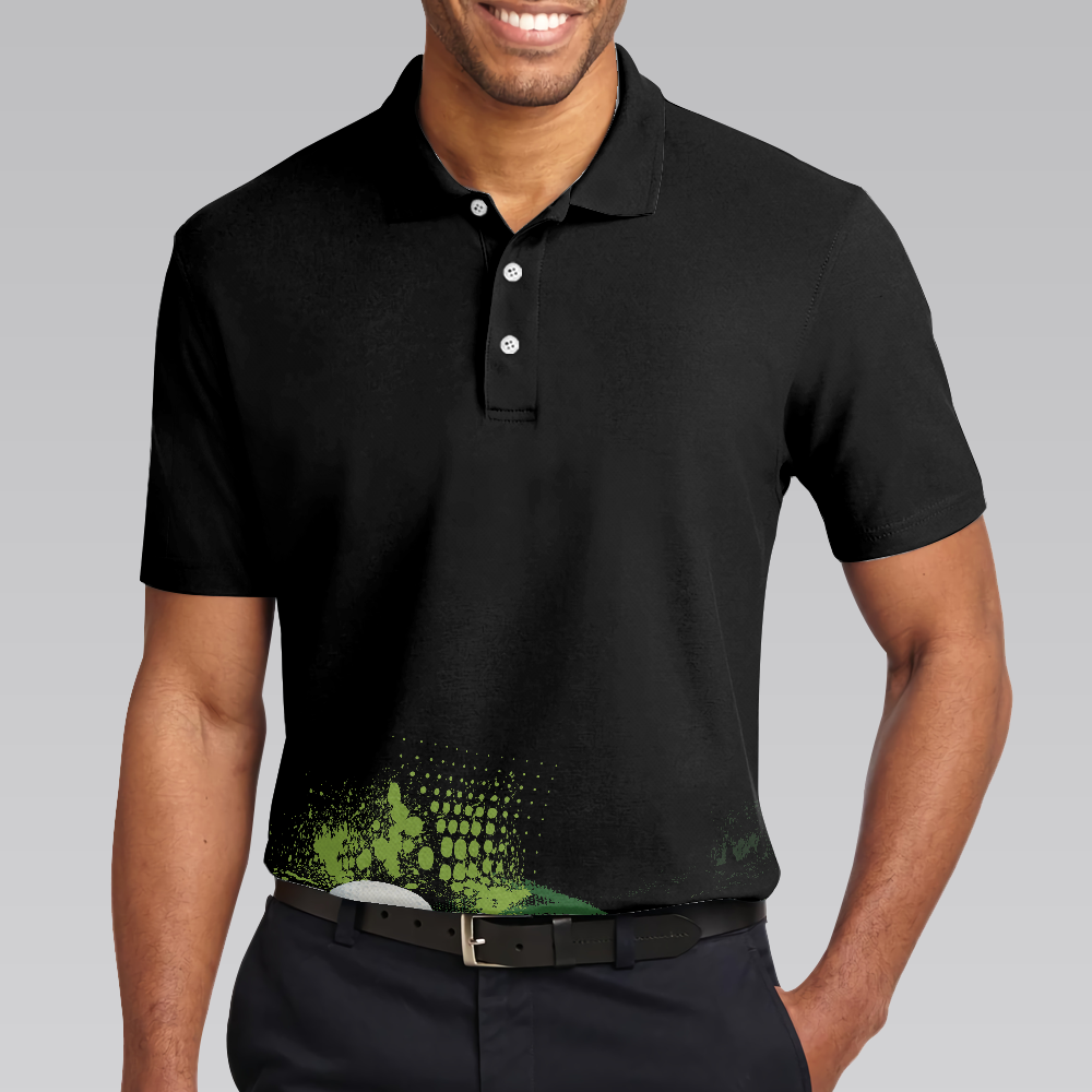 Golf Grunge Graphic Golf Men Polo Shirt, Wet Paint Silhouette Black Polo Shirt, Best Golf Shirt For Men, Unique Male Golf Gift