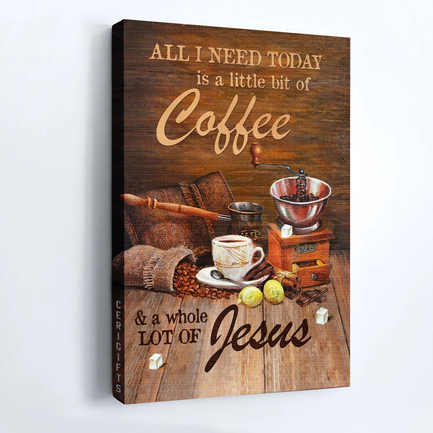 Jesus Portrait Canvas - Coffee Drawing Portrait Canvas - Gift For Christian - All I Need Today Is A Little Bit Of Coffee And A Whole A Lot Of Jesus Portrait Canvas