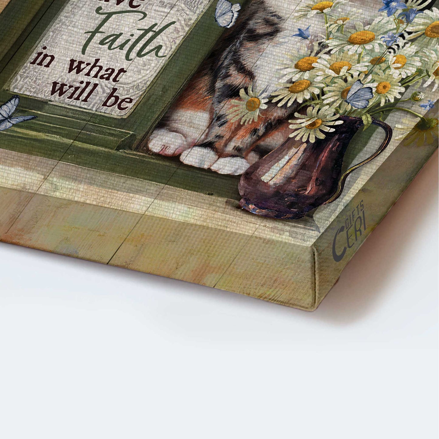 Jesus Portrait Canvas - Angry cat, Daisy vase, Green window Portrait Canvas - Gift For Christian - Accept what is let go