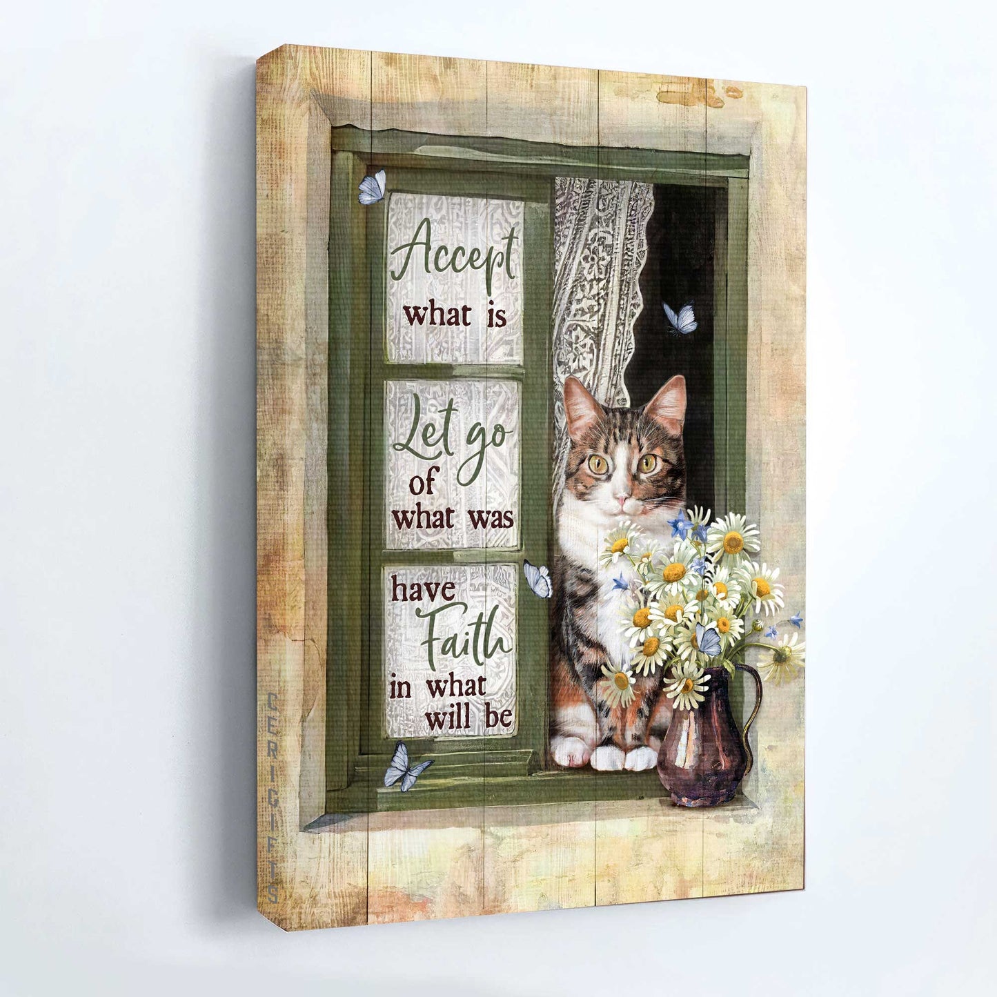 Jesus Portrait Canvas - Angry cat, Daisy vase, Green window Portrait Canvas - Gift For Christian - Accept what is let go
