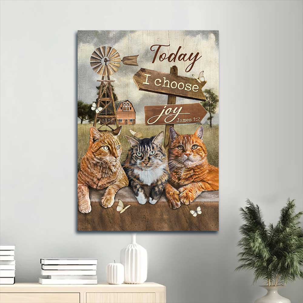 Jesus Portrait Canvas - Angry cat, Green farm, Wooden sign, Windmill Portrait Canvas - Gift For Christian -Today I choose joy