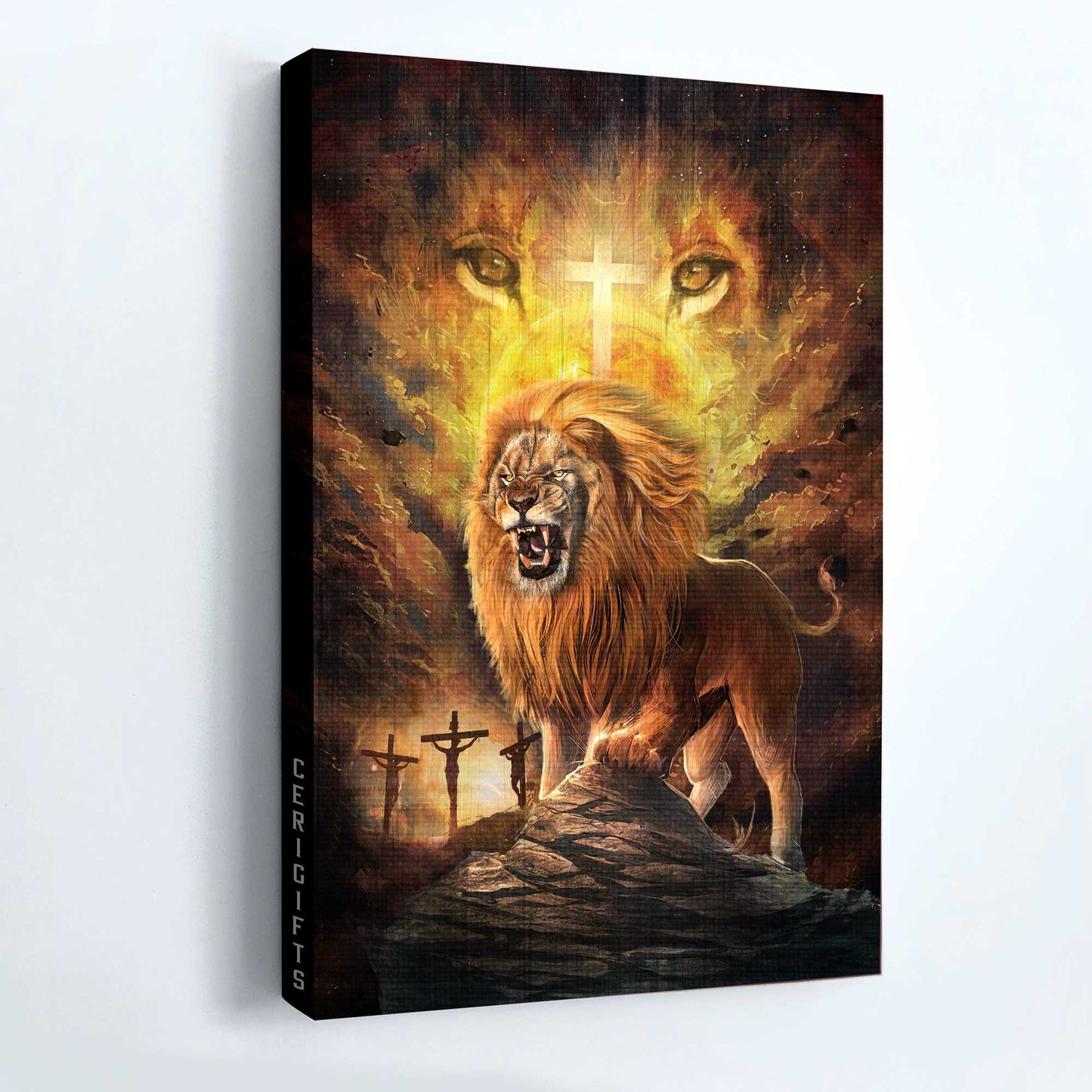 Jesus Portrait Canvas - Angry lion painting, Lion of Judah, Jesus on the cross Portrait Canvas - Gift For Christian