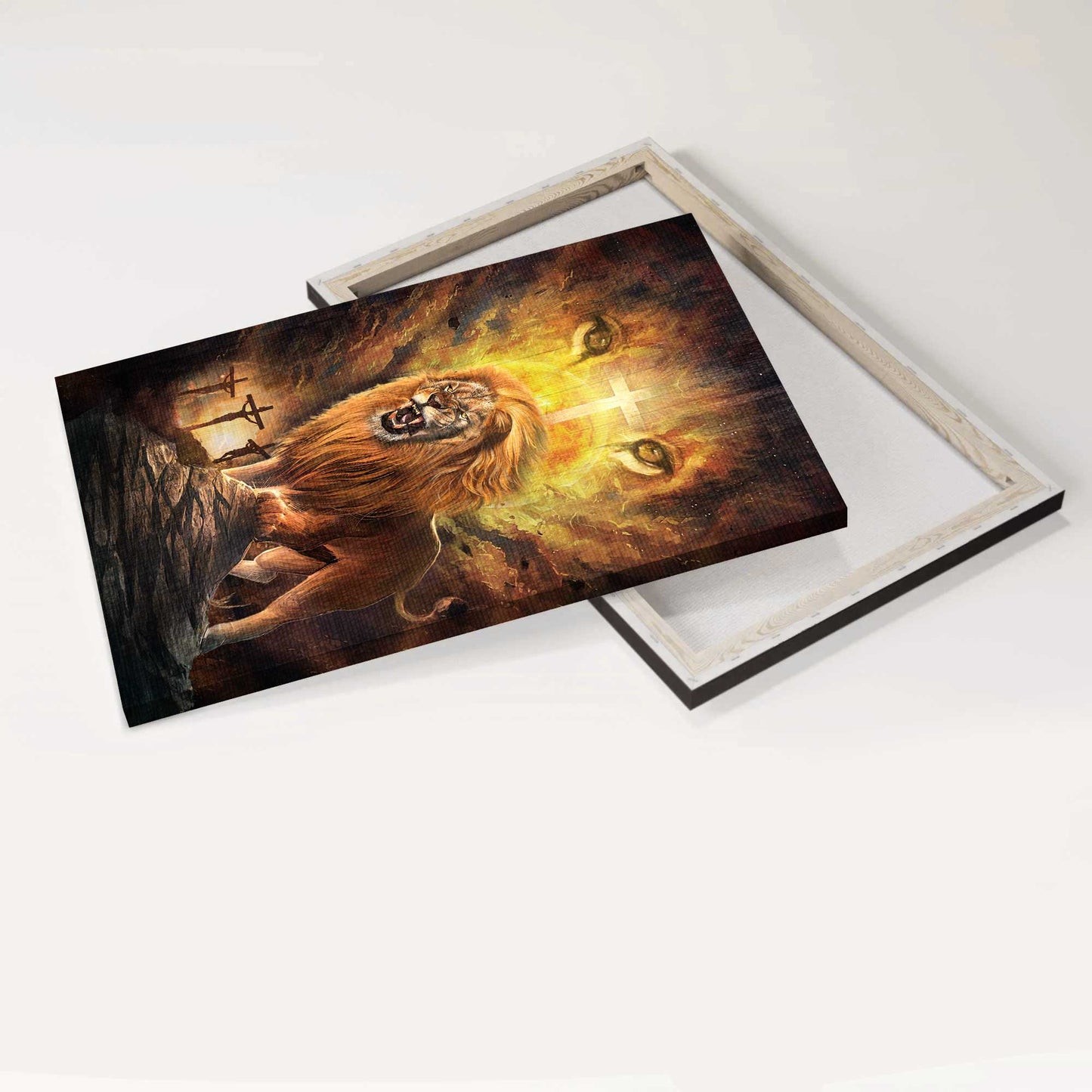 Jesus Portrait Canvas - Angry lion painting, Lion of Judah, Jesus on the cross Portrait Canvas - Gift For Christian