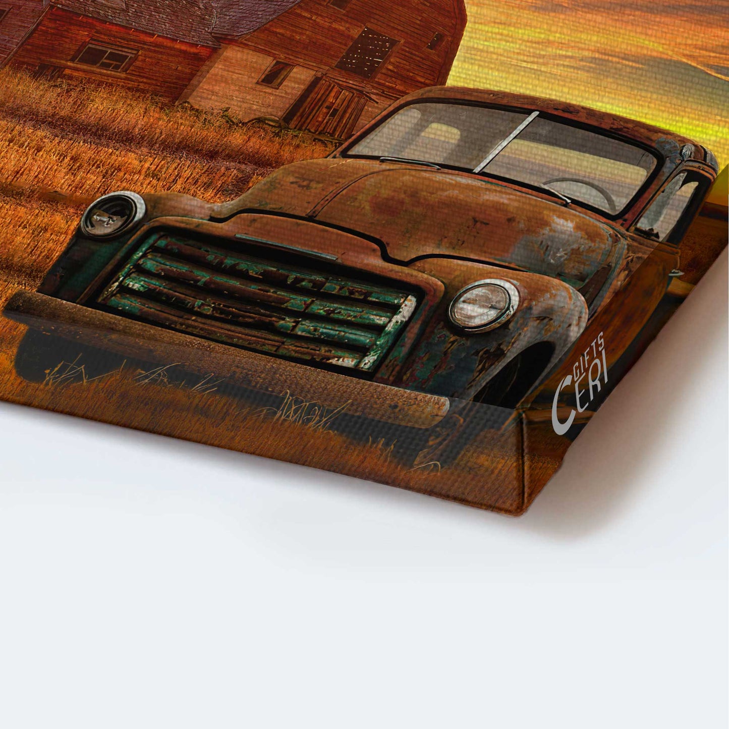 Jesus Portrait Canvas - Antique Ladybug Car, Rice Field, Big Us Flag, Old Barn Portrait Canvas - Gift For Christian