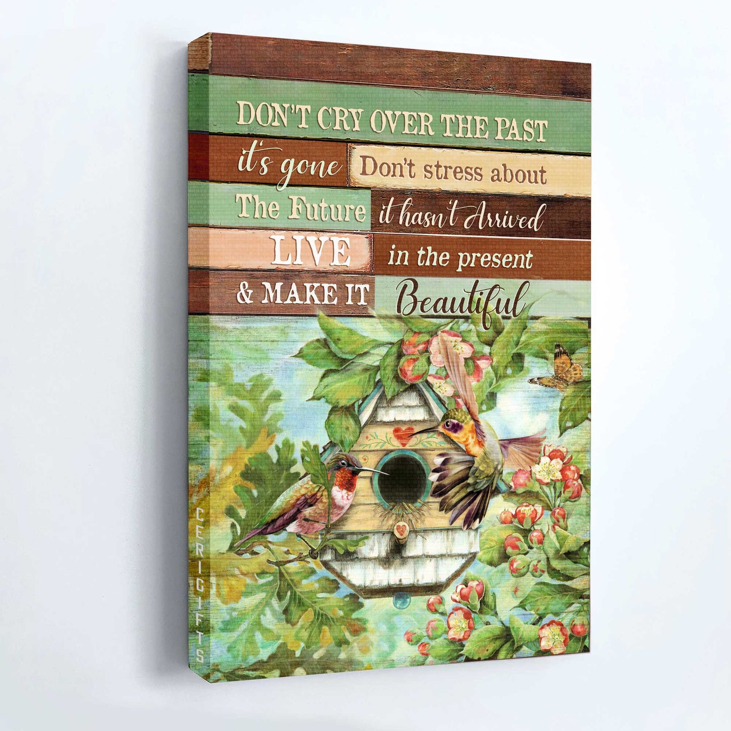Jesus Portrait Canvas - Antique birdhouse, Colorful hummingbird, Spring forest Portrait Canvas - Gift For Christian - Don't cry over the past