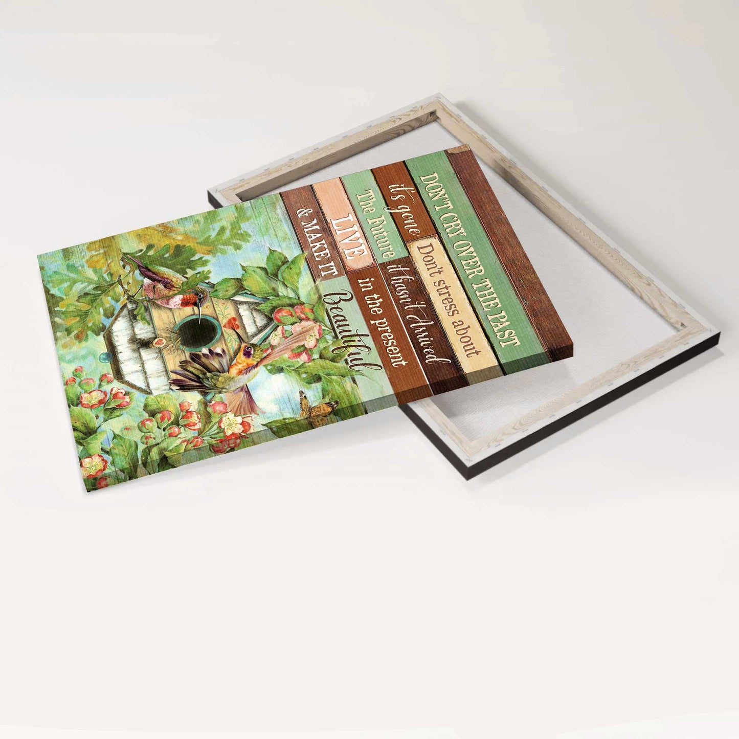 Jesus Portrait Canvas - Antique birdhouse, Colorful hummingbird, Spring forest Portrait Canvas - Gift For Christian - Don't cry over the past