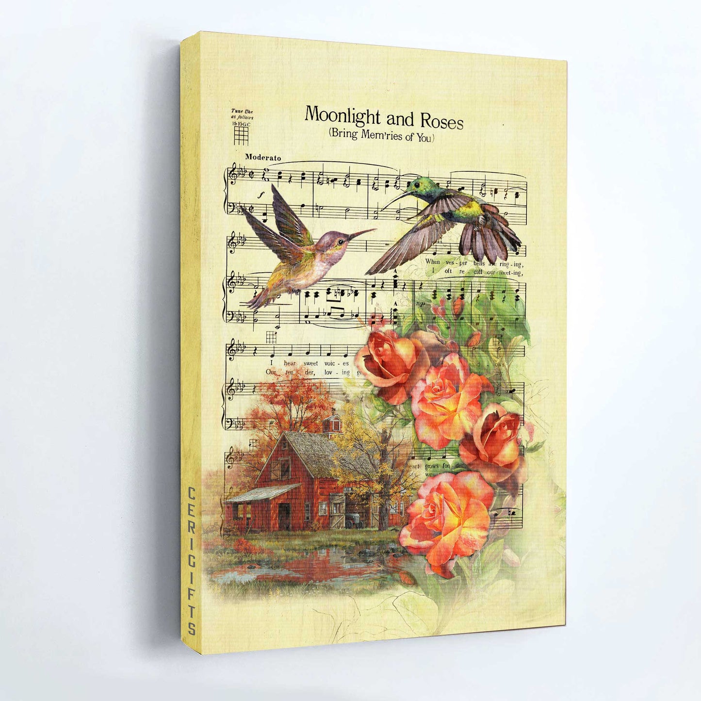 Jesus Portrait Canvas - Antique music sheet, Big hummingbird, Orange rose Portrait Canvas - Gift For Christian - Moonlight and roses