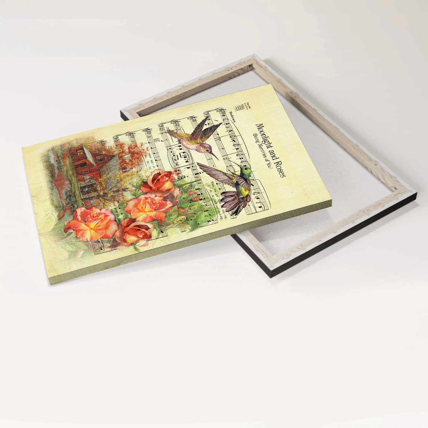 Jesus Portrait Canvas - Antique music sheet, Big hummingbird, Orange rose Portrait Canvas - Gift For Christian - Moonlight and roses