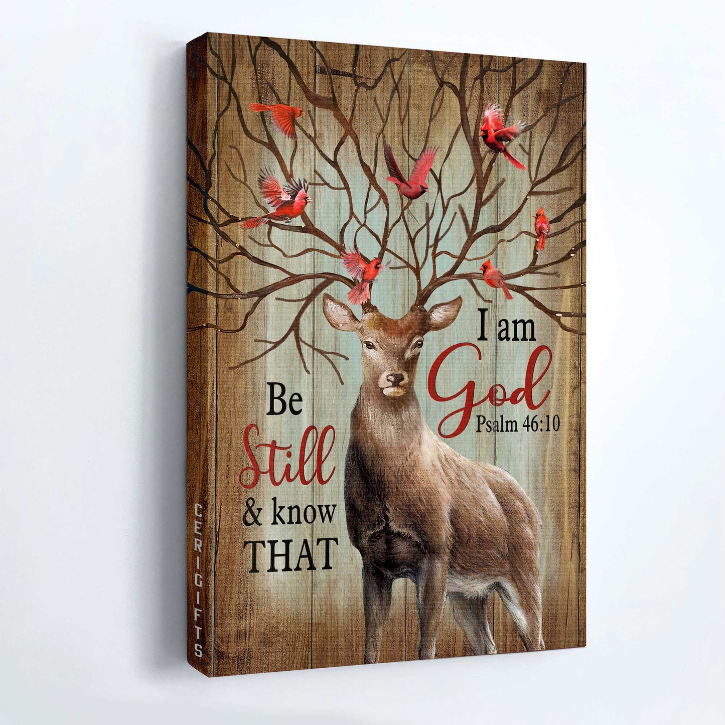 Jesus Portrait Canvas - Deer, Cardinal, Winter tree canvas- Gift for Christian- Be still and know that I am God