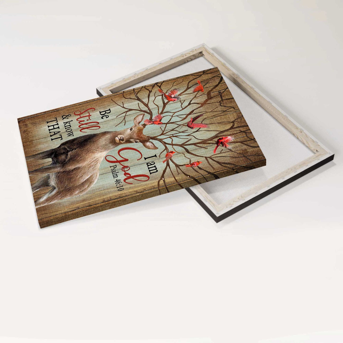 Jesus Portrait Canvas - Deer, Cardinal, Winter tree canvas- Gift for Christian- Be still and know that I am God