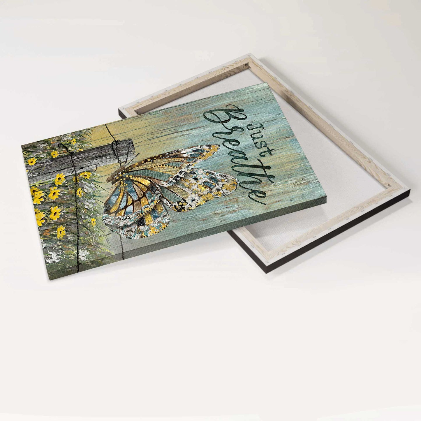 Jesus Portrait Canvas - Beautiful Butterfly, Yellow Daisy Portrait Canvas - Gift For Christian - Just Breathe