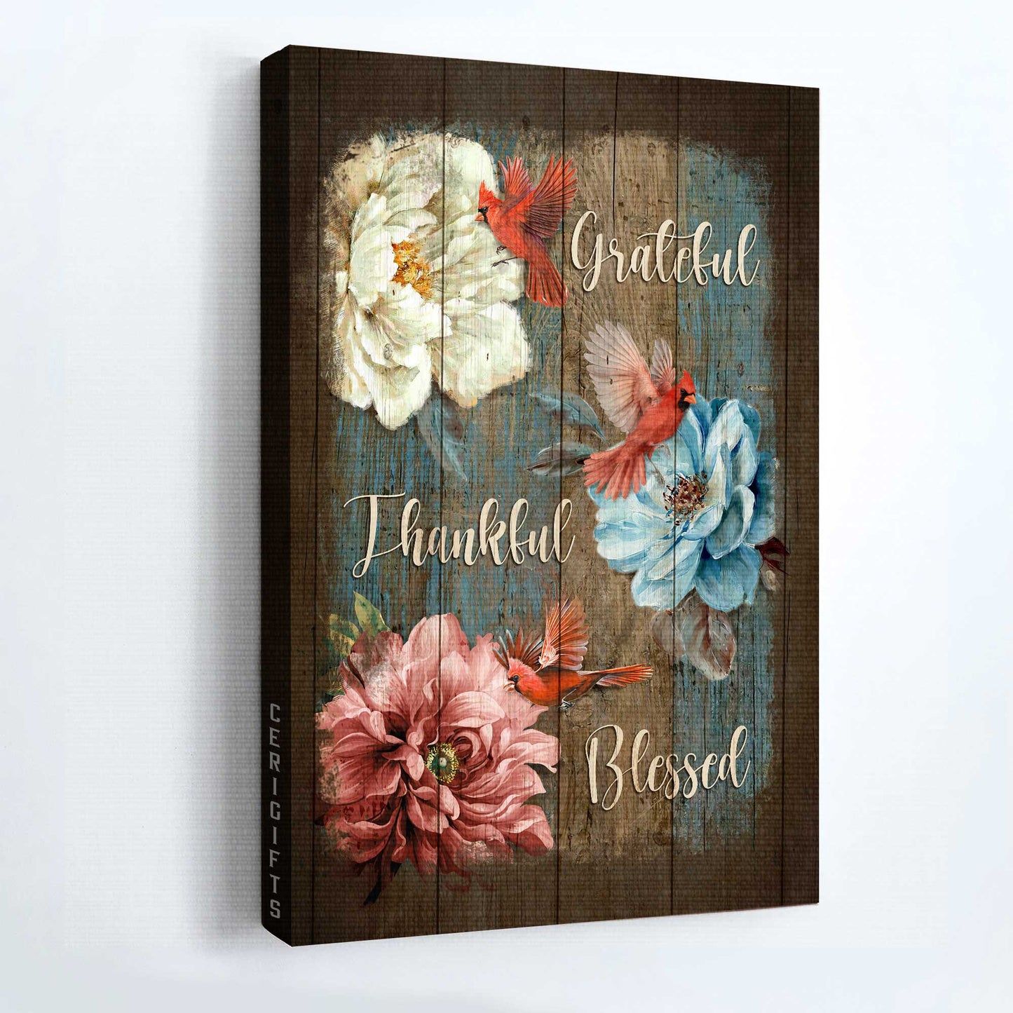 Jesus Portrait Canvas - Beautiful Camellia, Northern Cardinal Portrait Canvas - Gift For Christian - Grateful, Thankful, Blessed