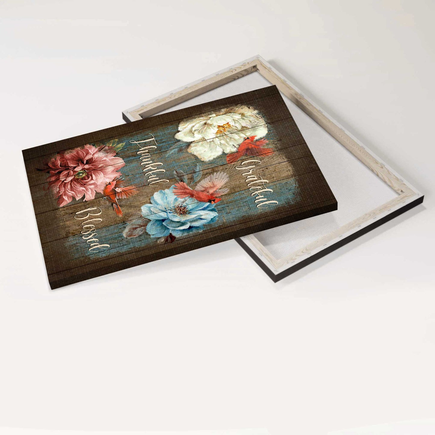 Jesus Portrait Canvas - Beautiful Camellia, Northern Cardinal Portrait Canvas - Gift For Christian - Grateful, Thankful, Blessed