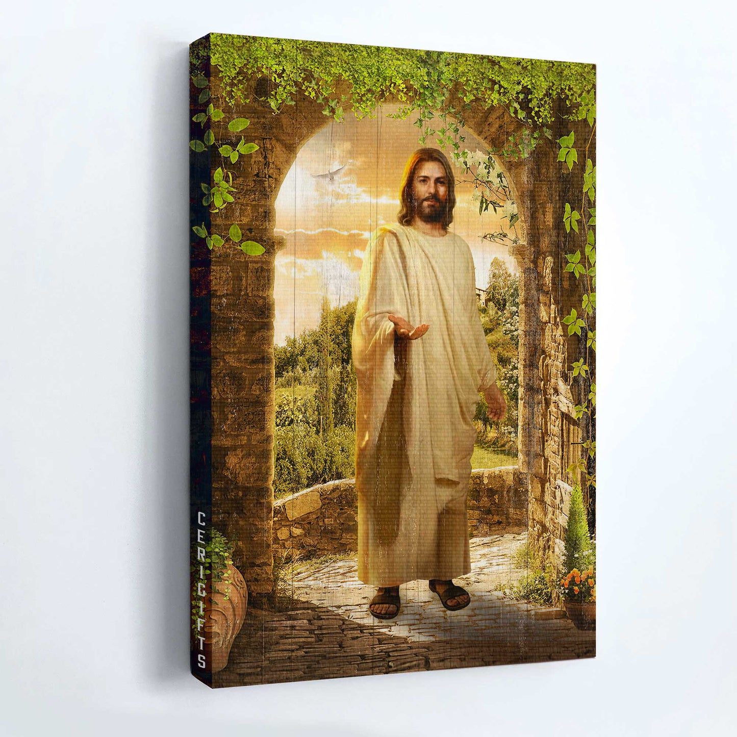 Jesus Portrait Canvas - Beautiful Jesus painting, Amazing cave, Green forest, Walking with Jesus Portrait Canvas - Gift For Christian