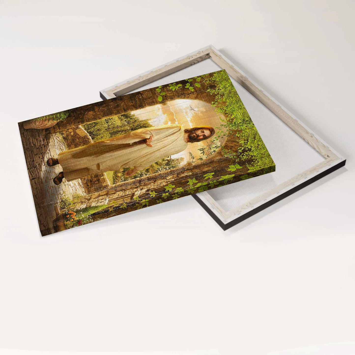 Jesus Portrait Canvas - Beautiful Jesus painting, Amazing cave, Green forest, Walking with Jesus Portrait Canvas - Gift For Christian