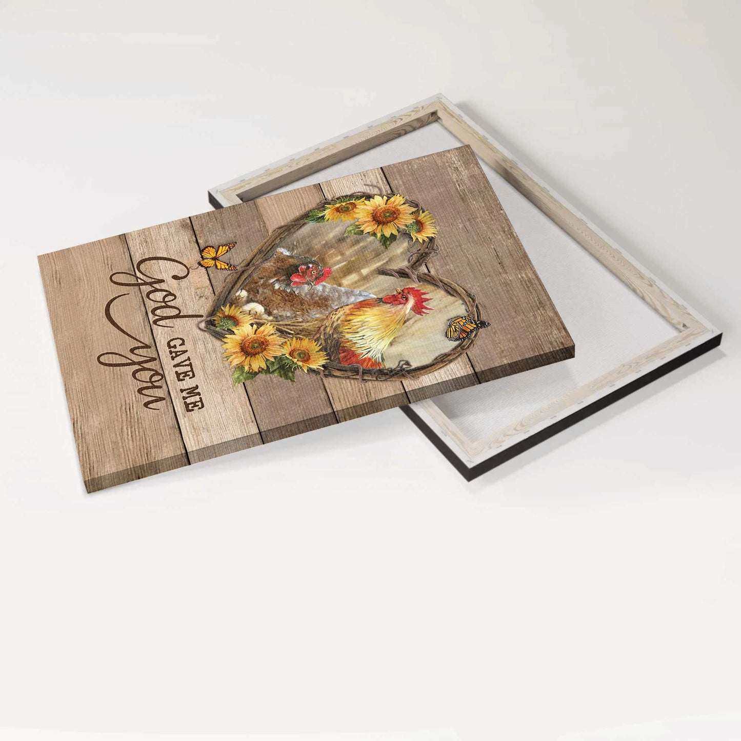 Jesus Portrait Canvas - Beautiful chicken drawing, Heart shape, Sunflower garden Portrait Canvas - Gift For Christian - God gave me you