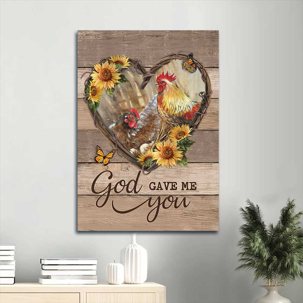 Jesus Portrait Canvas - Beautiful chicken drawing, Heart shape, Sunflower garden Portrait Canvas - Gift For Christian - God gave me you