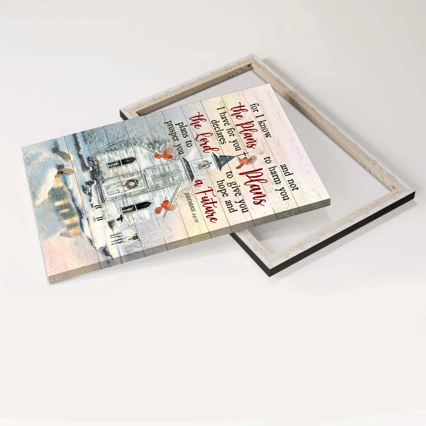 Jesus Portrait Canvas - Beautiful church, Cardinal, Sheep, Winter Portrait Canvas - Gift For Christian - For I know the plans I have for you