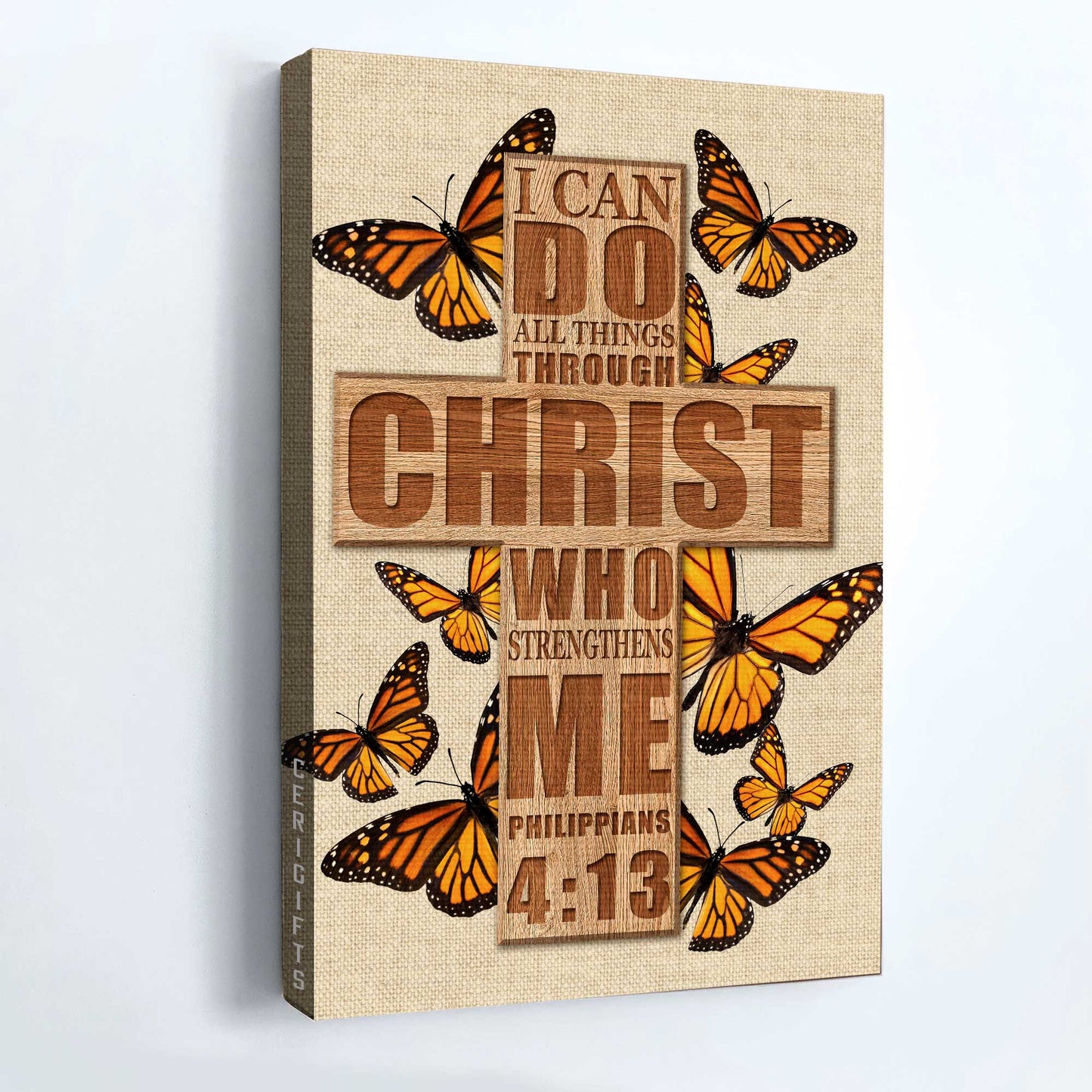 Jesus Portrait Canvas - Beautiful cross, Orange butterfly Portrait Canvas - Gift For Christian - I can do all things through Christ who strengthens me