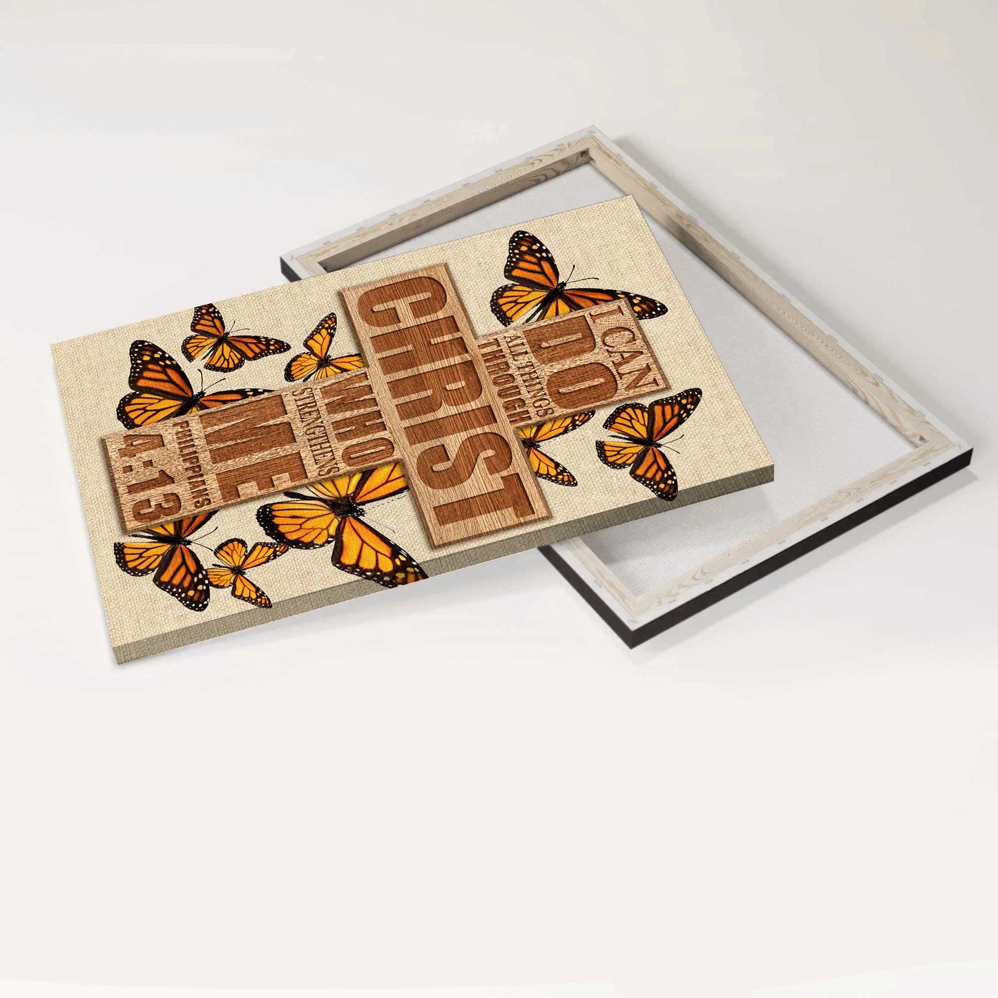 Jesus Portrait Canvas - Beautiful cross, Orange butterfly Portrait Canvas - Gift For Christian - I can do all things through Christ who strengthens me