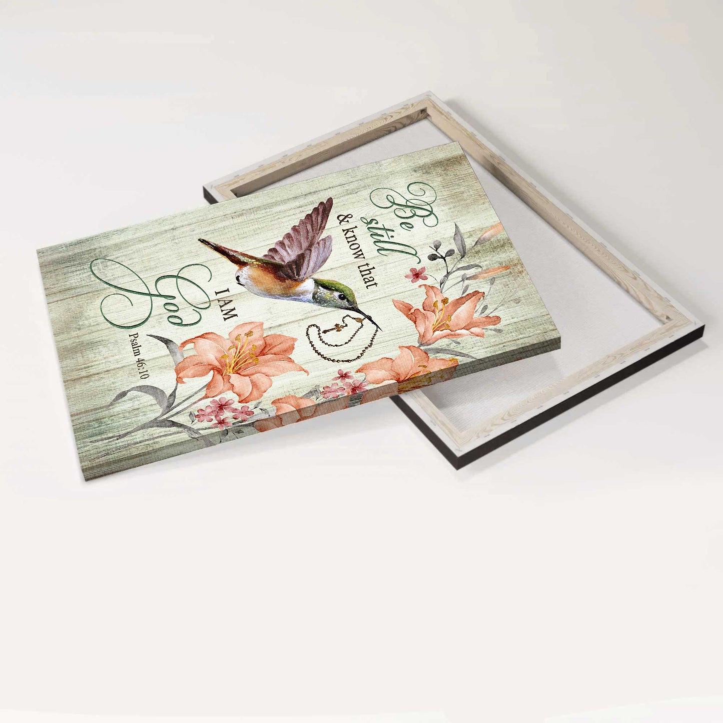 Jesus Portrait Canvas - Beautiful hummingbird, Orange lily, Cross bracelet Portrait Canvas - Gift For Christian - Be still I am God
