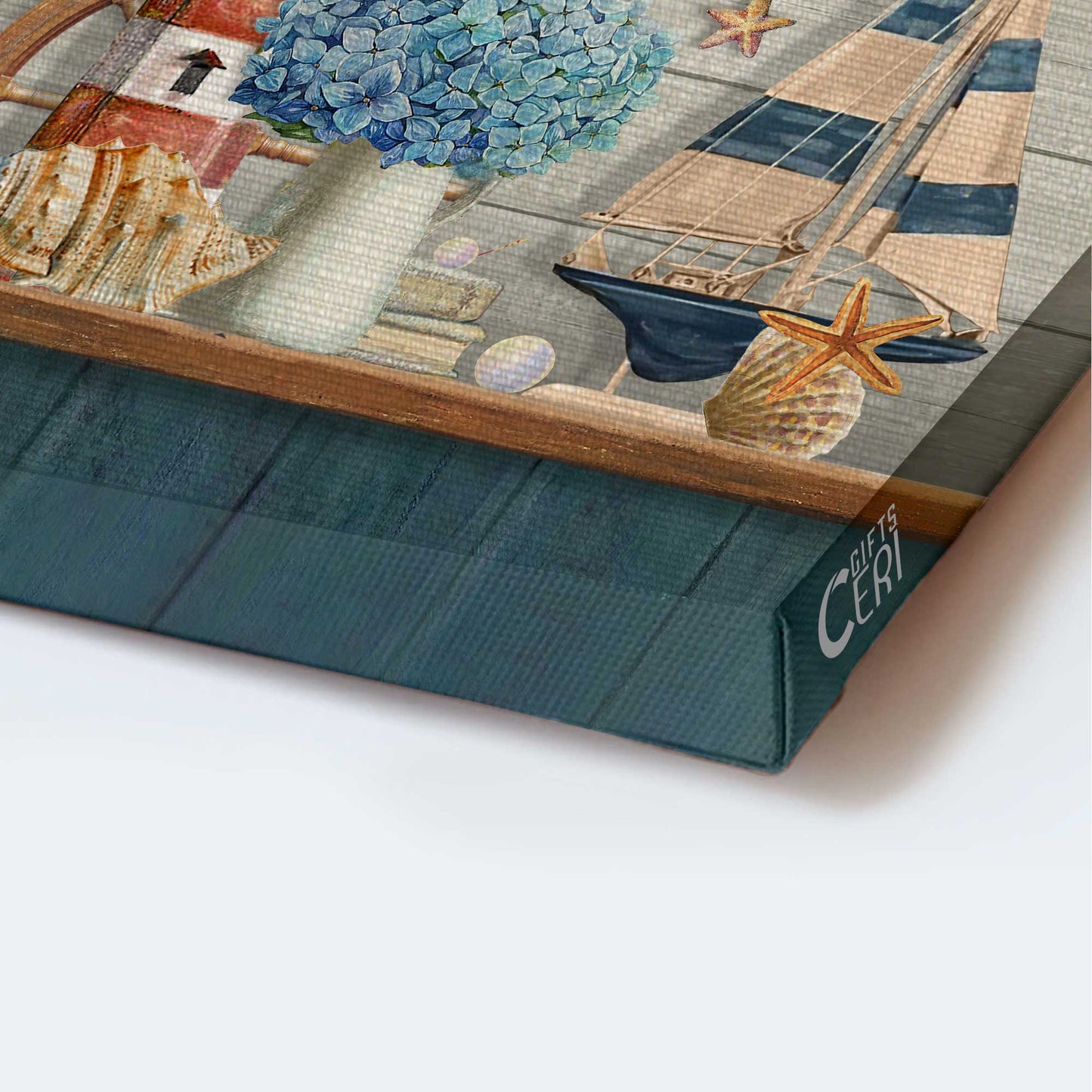 Jesus Portrait Canvas - Beautiful lighthouse, Blue hydrangea, Beach symbol Portrait Canvas - Gift For Christian - Gather here with grateful hearts
