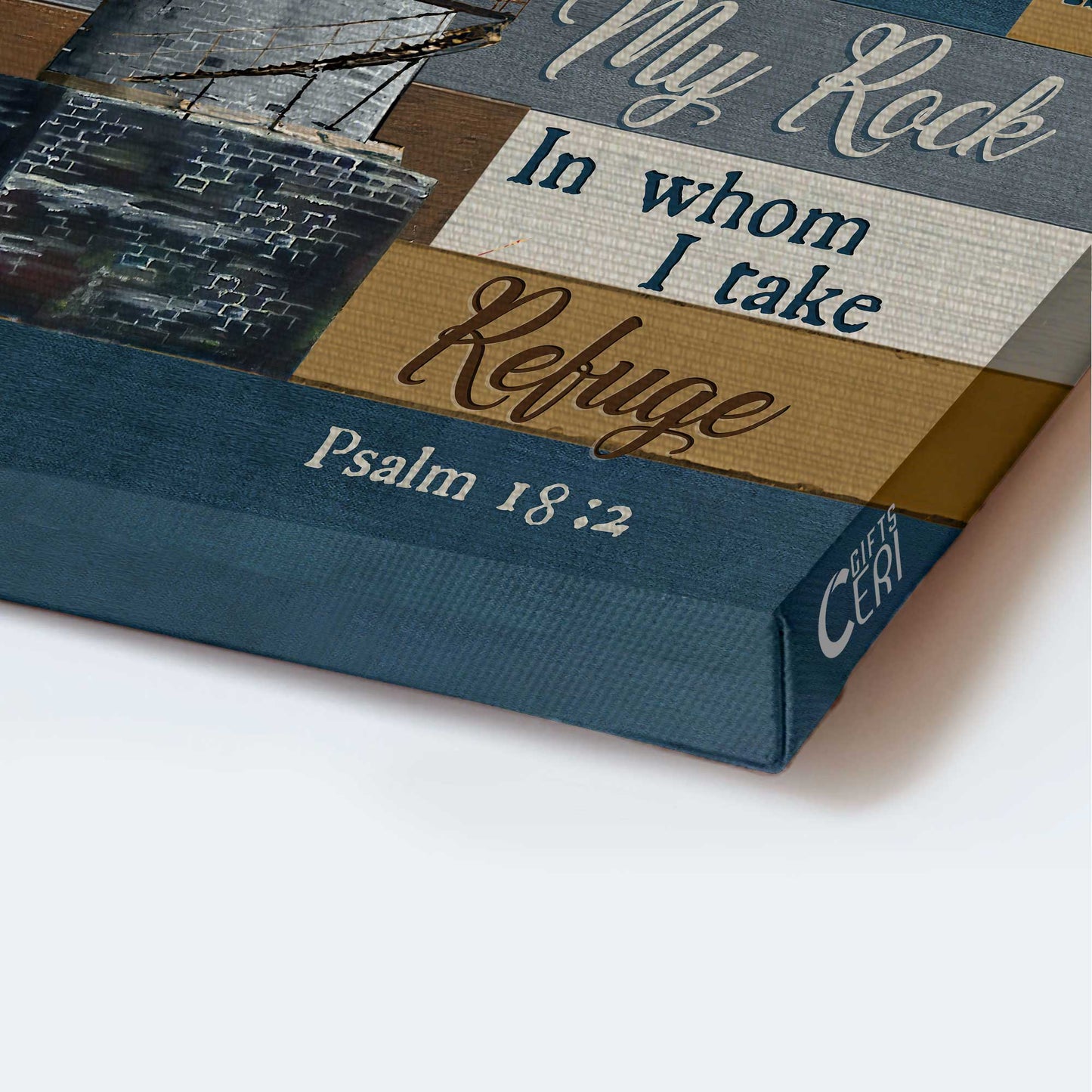 Jesus Portrait Canvas - Beautiful lighthouse, Wood cross Portrait Canvas - Gift For Christian - The Lord is my rock