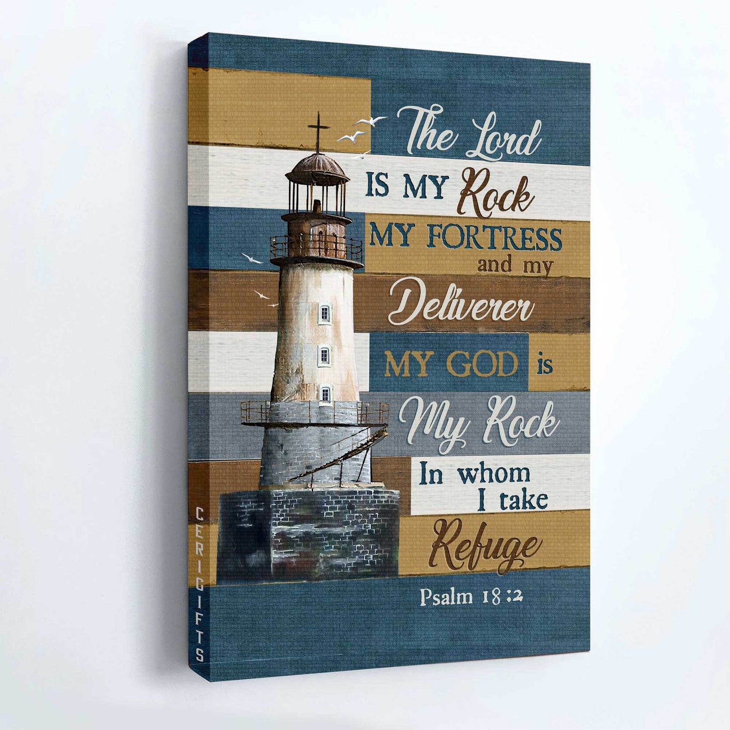 Jesus Portrait Canvas - Beautiful lighthouse, Wood cross Portrait Canvas - Gift For Christian - The Lord is my rock