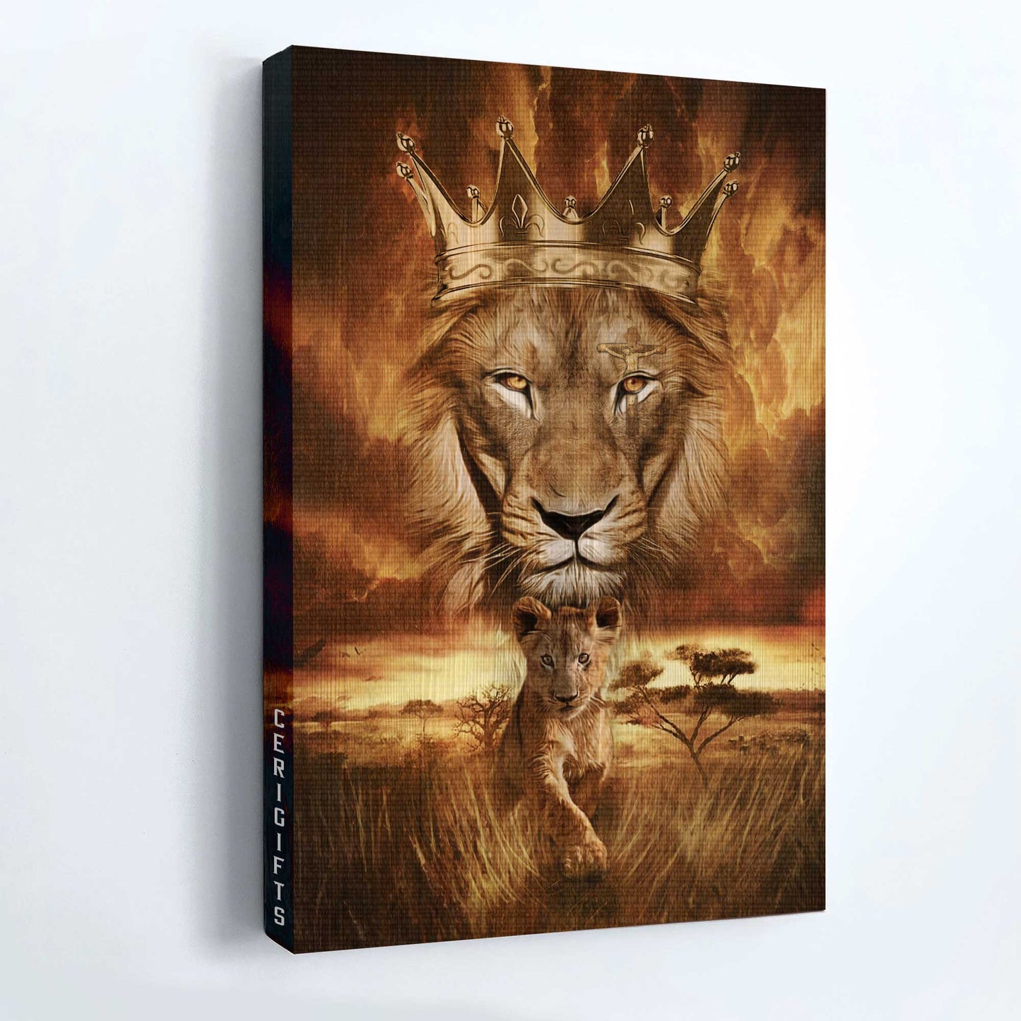 Jesus Portrait Canvas - Beautiful lion drawing, Golden crown, Becoming a king Portrait Canvas - Gift For Christian