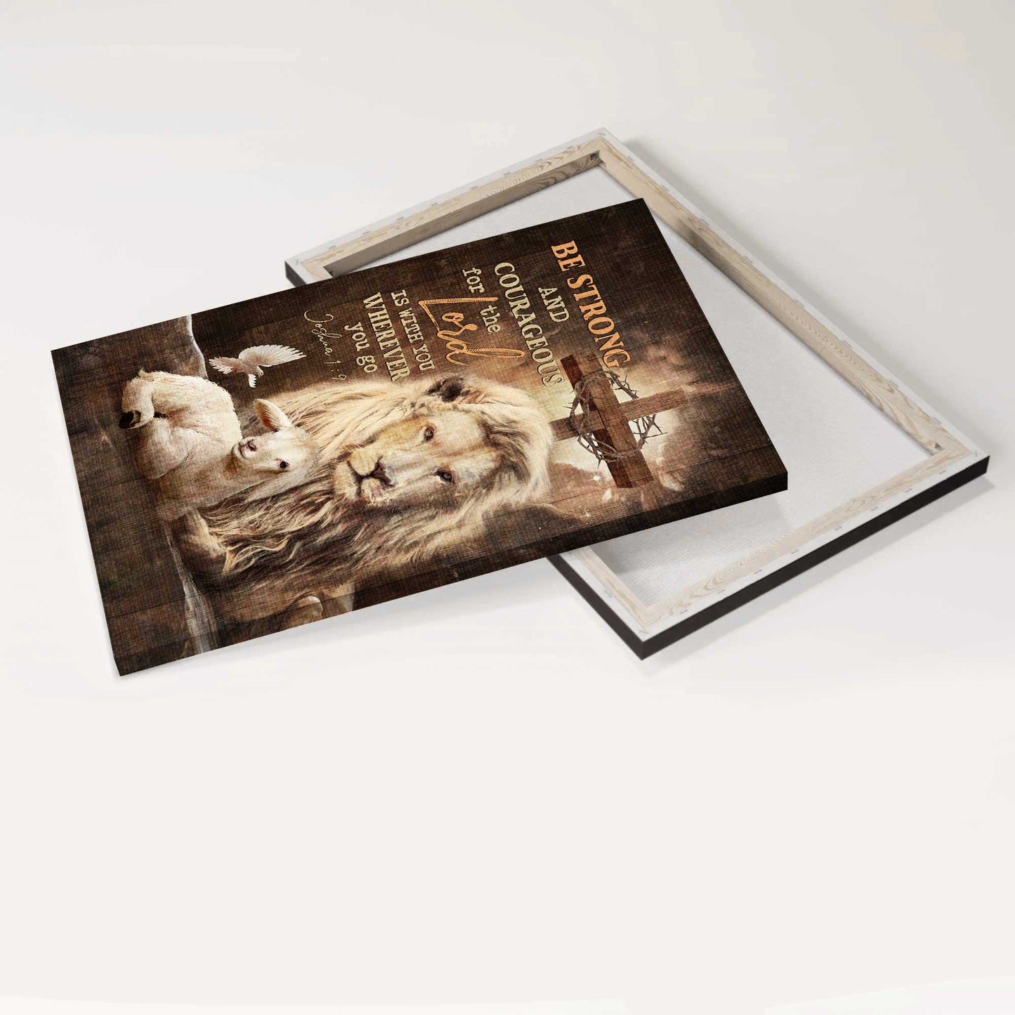 Jesus Portrait Canvas - Beautiful lion drawing, White lamb Portrait Canvas - Gift For Christian - Be strong and courageous