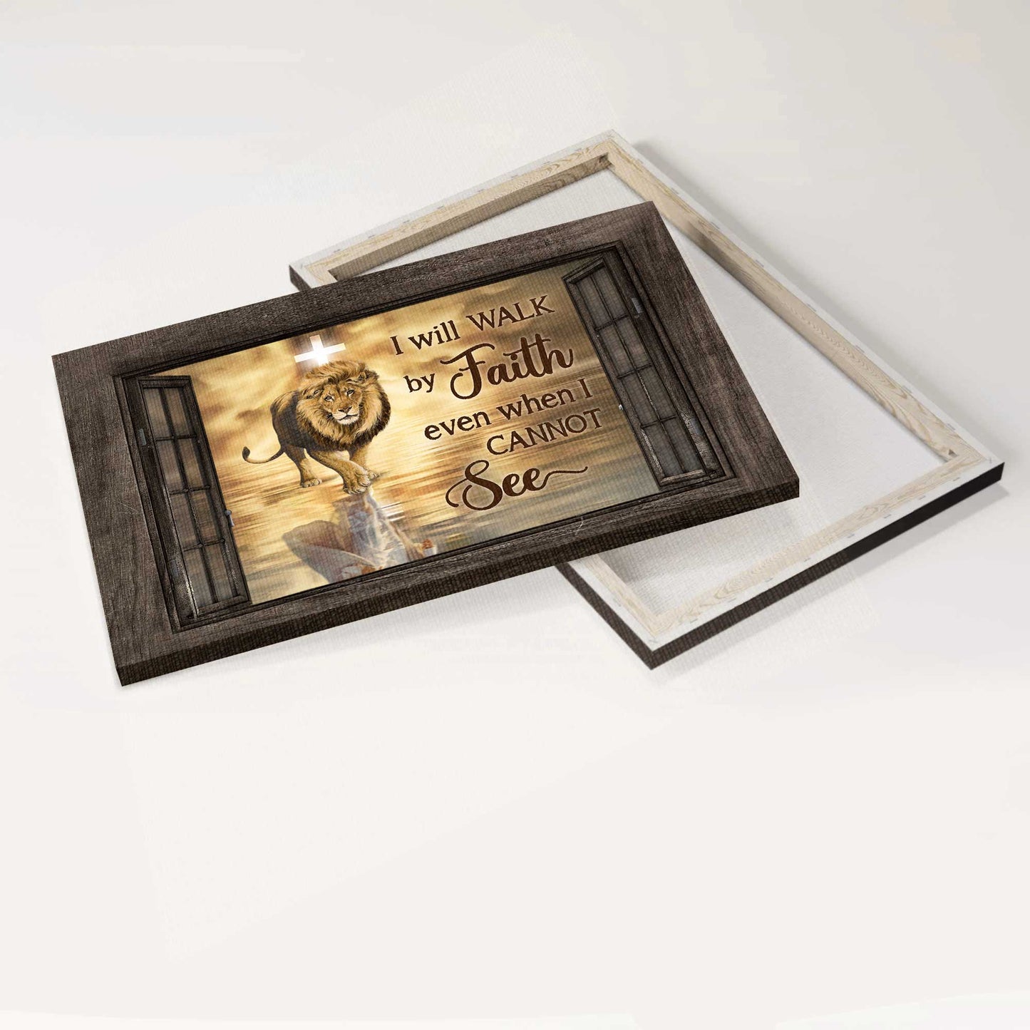 Jesus Landscape Canvas - Beautiful lion, Light cross, Walking on water Landscape Canvas - Gift For Christian - I will walk by faith