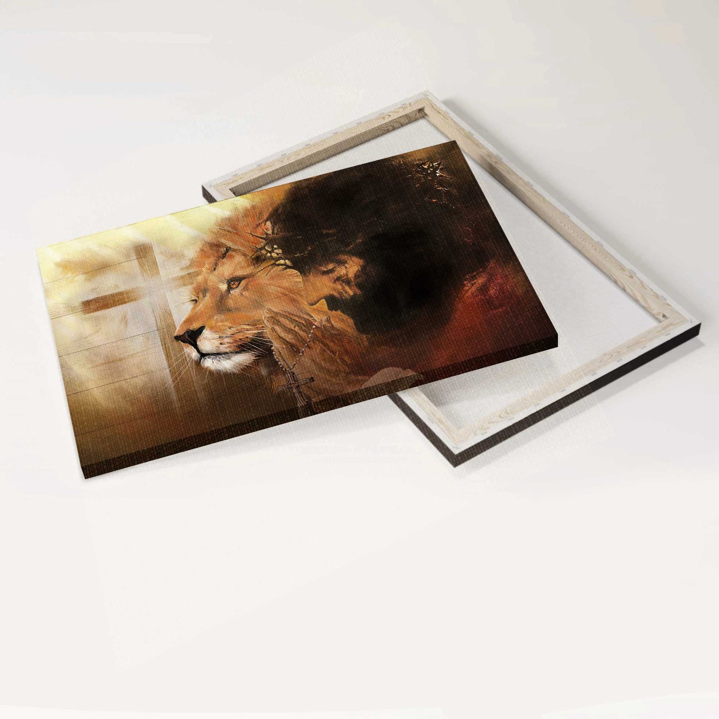 Jesus Landscape Canvas - Beautiful lion, Real face of Jesus, Cross symbol, Pray for healing Landscape Canvas - Gift For Christian